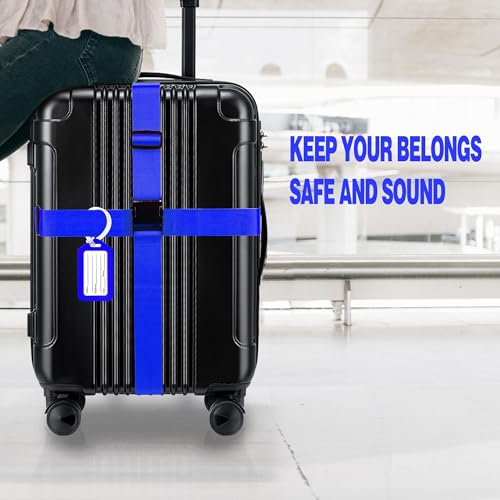 Image of 4 Pack Luggage Straps & Luggage Tags, Luggage Straps for Suitcases [TSA Approved] [Adjustable Suitcase Belt] Suitcase Straps with Tags (Blue)