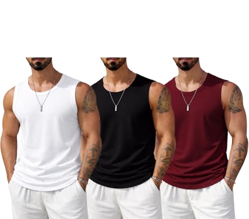 Image of Veirdo Men's Sleeveless Cotton T-Shirt, Solid Plain Sando for Beach Wear, Casual Wear & Summer Comfort, Comfortable Fabric (Sizes S to 2XL) (Pack of 3)