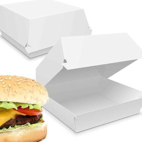 50 Pack of Cardboard Burger Box Takeaway with attached lid. Multiuse Disposable Food Boxes Containers Cover