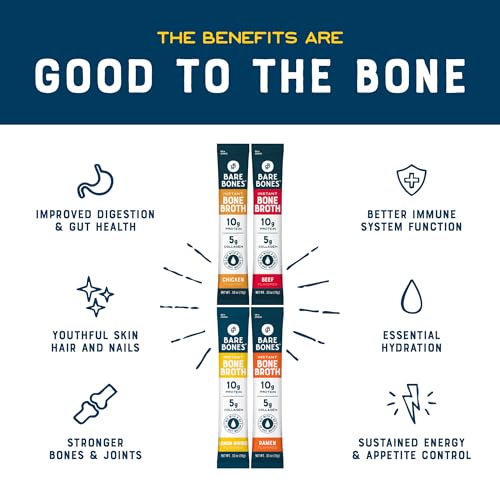 Image of Bare Bones Bone Broth Packets Powder Variety Pack | 5g Collagen | 10g Protein | Keto & Paleo Friendly | No Artificial Flavors | Non-GMO, Gluten-Free, Dairy-Free Rich Savory on-the-go 16 Pack