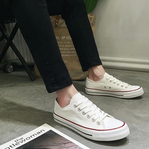 Unisex Canvas Shoes,Low Top and Lace up Fashion Casual Sneakers Black and White Casual Tennis Shoes Classic Walking Shoes (B White,Women 8.5/Men 7)2