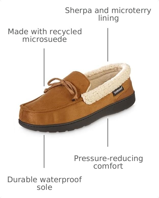 Image of isotoner Men's Indoor /Outdoor Slip-on Vincent Microsuede Moccasin Slippers With Memory Foam Comfort