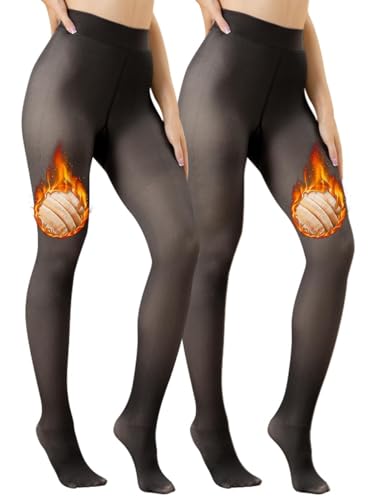 Image of Womens Fleece Lined Tights Winter Warm Thermal Tights Fake Translucent Thick Pantyhose