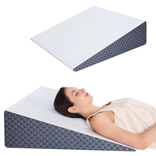 Keilkissen, Reflux Kissen für Bett und Sofa, Inklusive Kissenbezug, maschinenwaschbar, zur Unterstützung von Beinen Knien, Schlafapnoe, Linderung von Sodbrennen, Schnarchen (Weiß Grau, 7.5in)