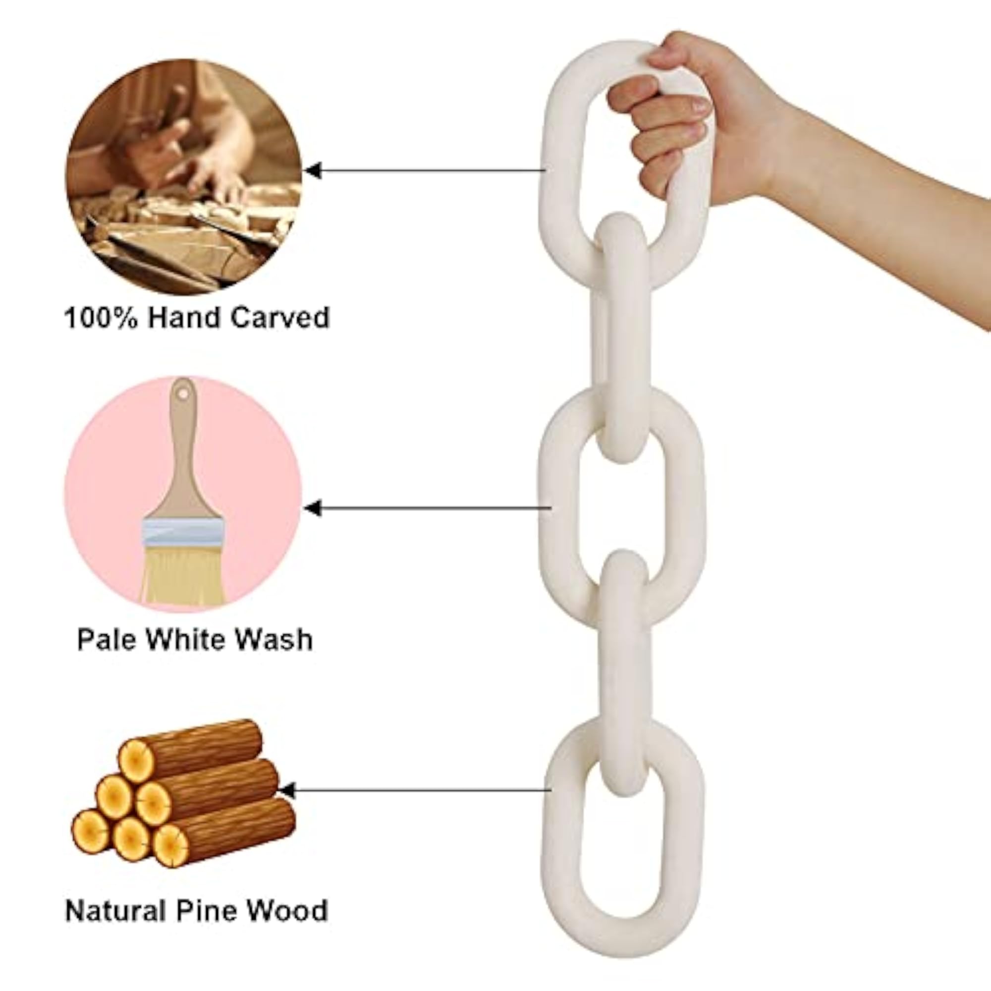 Wood Chain Link Decor - Hand Carved 5-Link