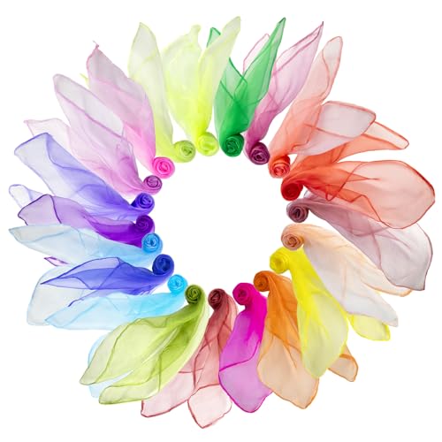 MOSTFUN 20 Stück Jongliertücher, Chiffontücher Bunt, Seidentücher Baby, Schwungtuch für Kindergarten Kindershow Sensorisches Jonglieren Tanzen 20 Farben (60x60cm)