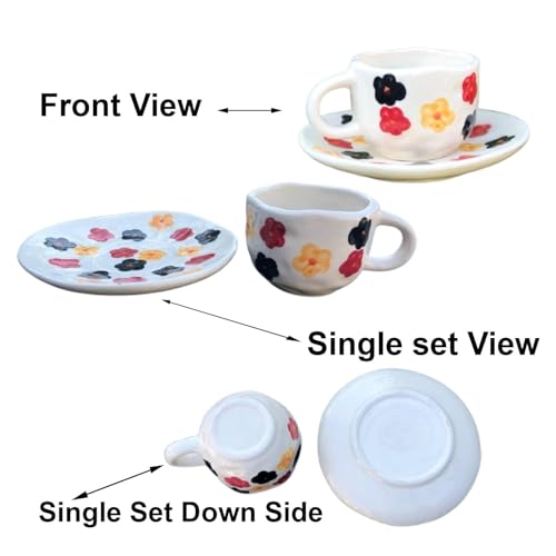 Image of Breeze Multi-Color Ceramic Cup & Saucer Set | Handmade Floral Design Tea & Coffee Cup with Saucer | 200 ml | Ideal for Latte, Cappuccino, Green Tea, Hot Chocolate & Daily Serving