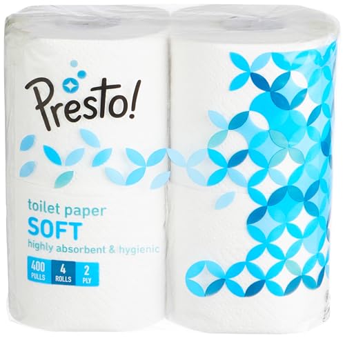 Image of Presto! 2 Ply Toilet Tissue Paper, 100% Natural virgin paper - Pack of 4 (400 Pulls per Roll)