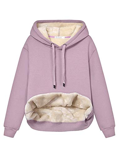 Haellun Womens Casual Winter Warm Fleece Sherpa Lined Pullover Hooded Sweatshirt (Purple, Medium)