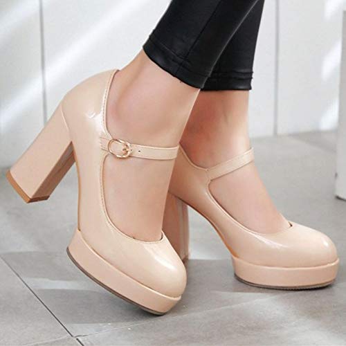 Betastella Women's Patent Leather Platform Mary Janes Chunky High Heel Ankle Strap Pumps4