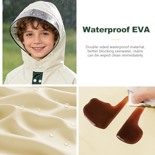 Image of PALAY Raincoat for Kids Waterproof Hooded Raincoat Lightweight EVA Rain Jacket with Snap Buttons & Pocket Portable Childrens Rain Poncho for School & Outdoor Play