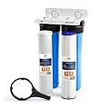 Aquaboon 2-Stage Whole House Water Filter System with 20x4.5 Filters Against Sediment & Chlorine with Pressure Gauge & Release, Wrench, Iron Bracket