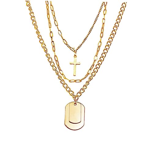 LIFKOME 2 joyería del cuello Colgante collar de los hombres extensores de joyería collares para mujer collar dorado collar plateado collar de varios niveles collar de varias capas Black