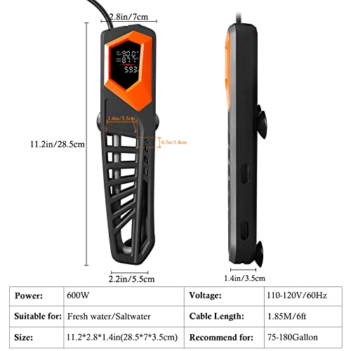 Image of HITOP 600W Titanium Aquarium Heater - Digital Fish Heater with LED Temp Display and External Controller, for Large Fish Tank 75~180Gallon