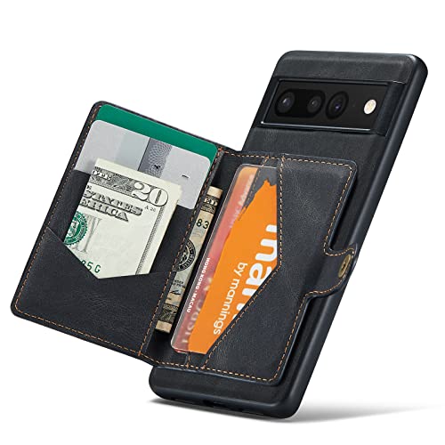 Hongxinyu Case for Google Pixel 7, Detachable Magnetic Wallet Card Cash Slot Case Cover Support Wireless Charging Functional Kickstand Compatible with Google Pixel 7, Black