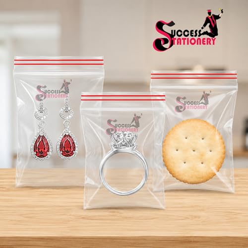 Image of Success Stationery Zip Lock Bags 2 inchx3 inch 100 Pcs - Reusable Transparent Ziplock Pouch for Medicine, Jewellery, Earrings, Pills & Coins - Thick Resealable Zipper Cover