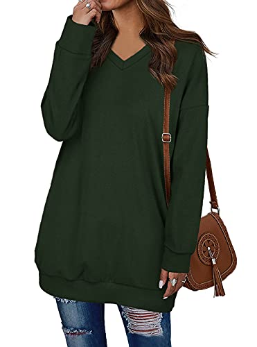 Ofeefan Sweatshirts For Women Plus Size Long Sleeve Thermal Green Tunic Tops 3Xl #TOP2