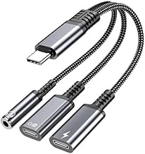 USB C to 3.5mm Headphone and Charger Adapter, 3 in 1 Dual Type C Aux Splitter Charger Headphone Jack Dongle Cord Compatible for iPh/one 17/16/15 Pro/Max/Plus, iPad, Samsung Galaxy S22/S23/S24 Ultra