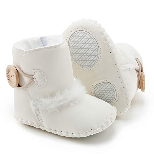 Morbido Infant Baby Boys Girls Booties Soft Shoes Ankle Boot Warm Winter Fur Lining Newborn Prewalker Snow Boots D-White