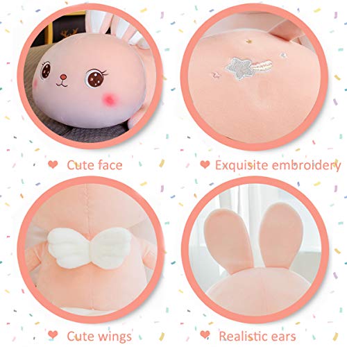 19.6" Pink Plush Stuffed Animal Pillow,Super Soft Cartoon Hugging Pillow Bunny Plush Toys,Cute Rabbit Doll Throw Pillow With Wings (Coral) #TOP4