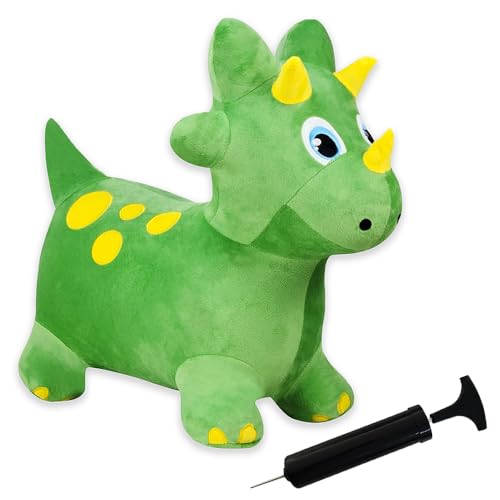 Plush Green Dinosaur Bounce & Ride-on Inflatable Hopper Toddler Toy with Pump