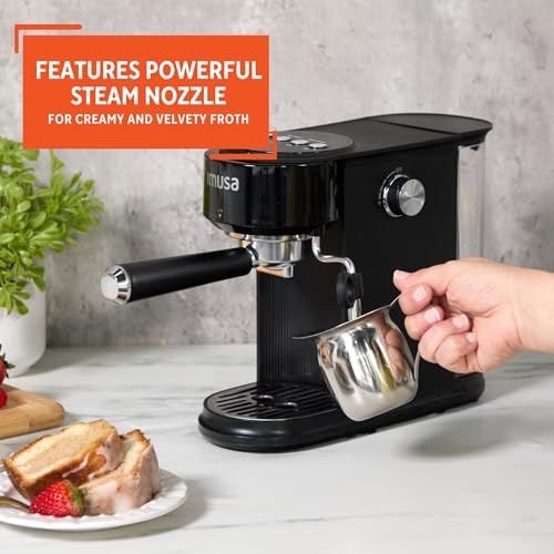 Image of IMUSA - 20 Bar Espresso Machine with Milk Frother, Compact Coffee Machine 1 to 2 Cups, Thermoblock Coffee Machine, Fast Heating Thermoblock Coffee Machine, Hot Coffee & Ice Cream, Coffee Maker
