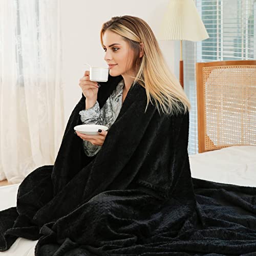 U Uqui Black Throw Blankets For Couch - Fleece Blankets Throw Size - Cozy Bed Blankets Microfiber Dual Sided Fuzzy Throw Fit Sofa Thick Blanket Plush Warm, Black 50"X60" #TOP2
