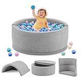 Aunekiv Bällebad ohne Bälle für Baby ab 1 Jahr, 7-in-1 Multifunktionales Schaumstoff Bällepool Ballgruben Kinder, Grau