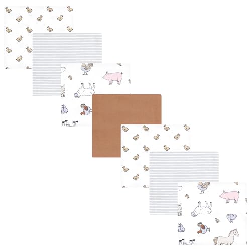 Image of Little Treasure Hudson Baby Cotton Poly Flannel Receiving Blankets Multipack, Grey Farm World, 30x30 inches