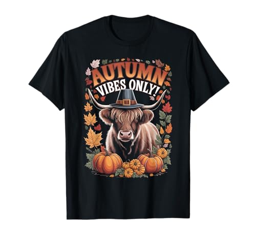 Autumn Vibes Only Thanksgiving Highland Cow Camiseta