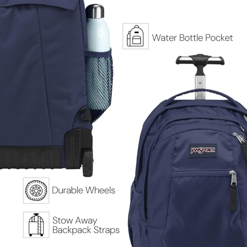 JanSport Driver 8 Rolling Backpack - Wheeled Travel Bag with 15-Inch Laptop Sleeve, One Size, Navy3