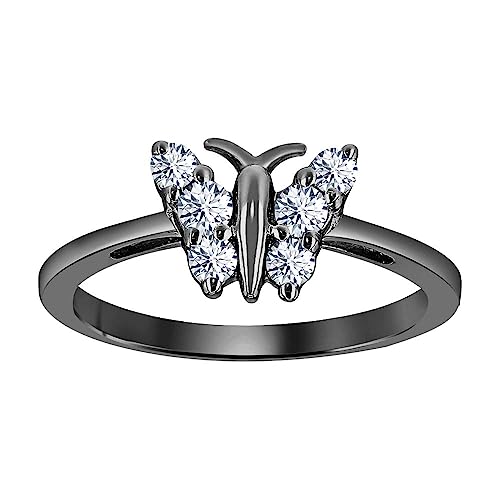 Jeffstone 0.45 Ctw Round Cut Created Diamond 14K Gold Plated .925 Silver Butterfly Wedding Ring For Women's