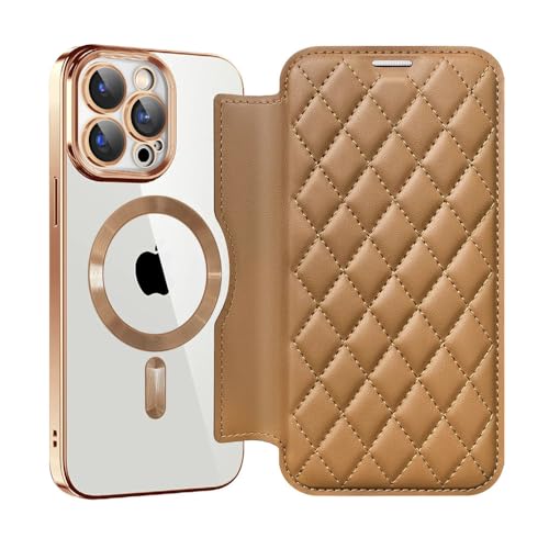 Étui en cuir pour iPhone 14 avec protection de chargement sans fil marron