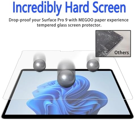 Megoo Screen Protector for Surface Pro 11/10/9/8/ X, Like Paper, Tempered Glass, Write, Draw and Sketch Like on Paper, Easy Installation No Bubble, 9H Strong Protection, 2 Pack
