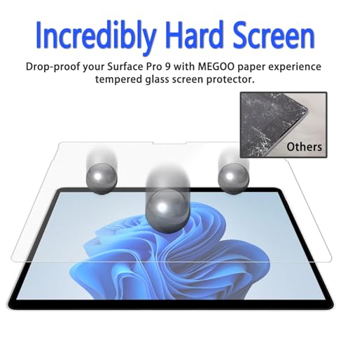 Megoo Screen Protector for Surface Pro 11/10/9/8/ X, Like Paper, Tempered Glass, Write, Draw and Sketch Like on Paper, Easy Installation No Bubble, 9H Strong Protection, 2 Pack