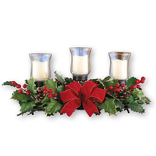 Collections Etc Holly Candle Holder Christmas Centerpiece