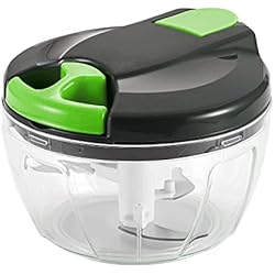 Picador De Verduras En Espiral Cortador de Cebolla Manual, Picadora Manual, 520ml Cortador de Verduras para Verduras, Frutas, Cebollas, Nueces, Carne, Ajo, Comida para Bebés (Gris Verde)