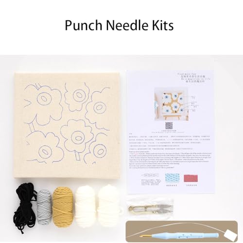 Image of Embroidery Punch Needle Kit Frame, Punch Needle Kits Adults Beginner, Embroidery Starter Kit, Needle Punch Tool with 9.8x9.8in Punch Needles Fabric with Pattern, Threader, Yarns, Pinch Needle (Orange)