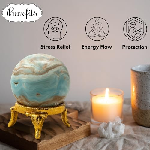 Image of Certified Caribbean Calcite Crystal Ball for Meditation - Premium Crystal Vastu Items for Home and Feng Shui Items for Good Luck - Ideal for Pooja Supplies and Spiritual Practices (1.5 Inch)