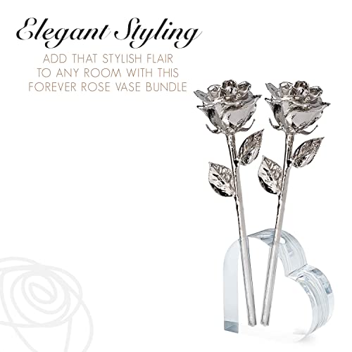 Image of Forever Rose Two Real Roses Dipped in Platinum, Acrylic Heart Vase