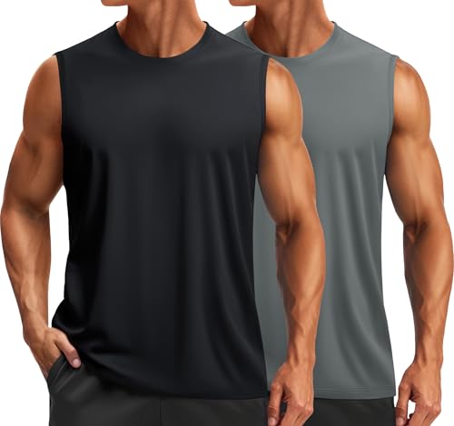 TACVASEN Sleeveless Shirts for Men 2-Pack Quick Dry Tank Tops Lightweight UPF 50+ Running Gym Workout Muscle Shirts - Main Image