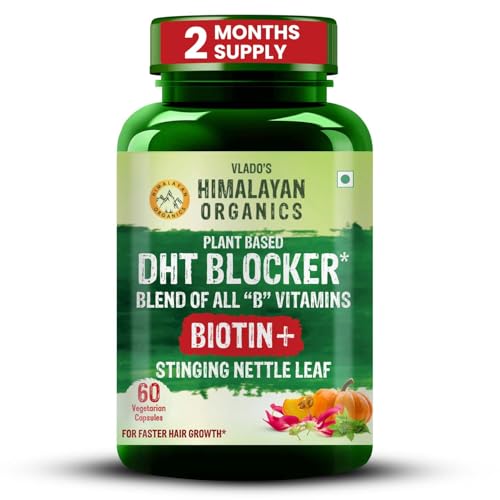 Vlado's Himalayan Organics DHT Blocker with Biotin Tablets for Hair growth | Biotin Supplement with all B vitamin | DHT Blocker supports Hair Growth & Skin Health for Men & Women | 60 Veg capsules
