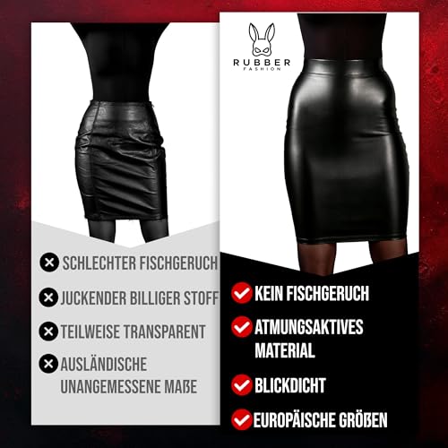 Rubberfashion Leder Midi Rock Damen Knielang - Midi Skirt - Skirts for Women - Outfit Damen für Festival, Party, Rave und Halloween