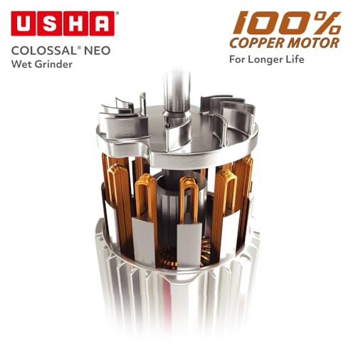Image of USHA Colossal Neo 2 litres Table-Top Wet Grinder, 150W 100% Copper Motor, Dual Stones, Stainless Steel Drum, 10 Years Warranty on Motor, Free Home Service (Cherry Red)