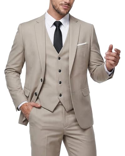 Image of MY'S Men's 3 Piece Suit Notch Lapel 2 Button Blazer Slim Fit Dress Business Party Jacket Vest Pants & Tie Set