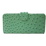 11カラー 3デザイン 薄型でオシャレでスリムな長財布 超軽量（約50ｇ）薄くて小銭入れ付きの長財布 可愛くてカラフルなデザイン かさばらない ユニセックス さいふ (オーストリッチ型押し-グリーン)