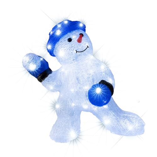 LEALIGHT blachere illumination Bonhomme de Neige Lumineux IP44 intérieur/extérieur – Personnage Acrylique avec Bonnet & Gants Bleus + Flash animé