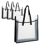 4 bolsas de almacenamiento de papel con bolsillo expandible de 3 pulgadas y asa, organizador de almacenamiento de papel transparente de 14 x 13 pulgadas, bolsillo de almacenamiento grande resellable