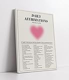 LiTiu Clean Girl Room Decor,Teen Girl Bedroom Decor Framed Canvas Prints,Daily Affirmations Pink Heart Preppy Wall Art Decor for Home Bedroom Living Room,11”x 14”