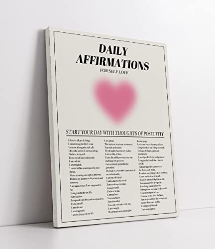 LiTiu Clean Girl Room Decor,Teen Girl Bedroom Decor Framed Canvas Prints,Daily Affirmations Pink Heart Preppy Wall Art Decor for Home Bedroom Living Room,11”x 14”